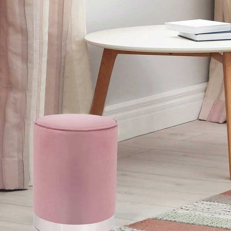 Pouffe rond en velours avec garniture argentée Adeco Vanity