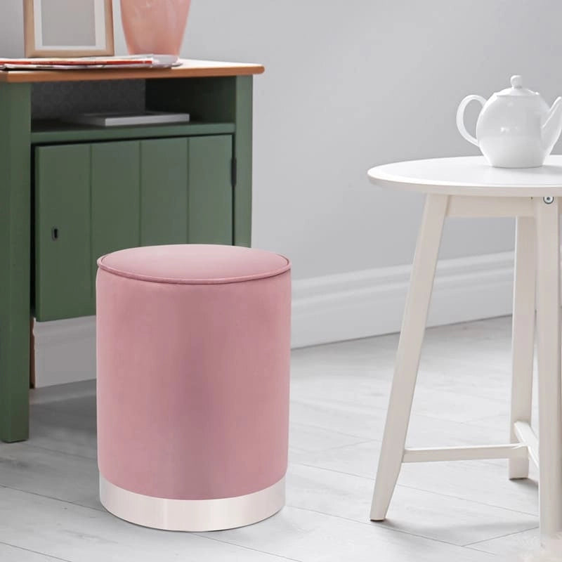 Pouffe rond en velours avec garniture argentée Adeco Vanity