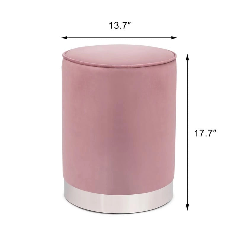 Pouffe rond en velours avec garniture argentée Adeco Vanity