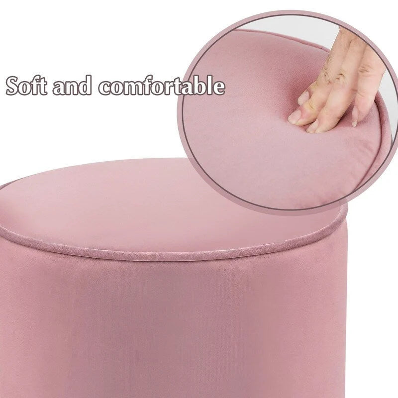 Pouffe rond en velours avec garniture argentée Adeco Vanity