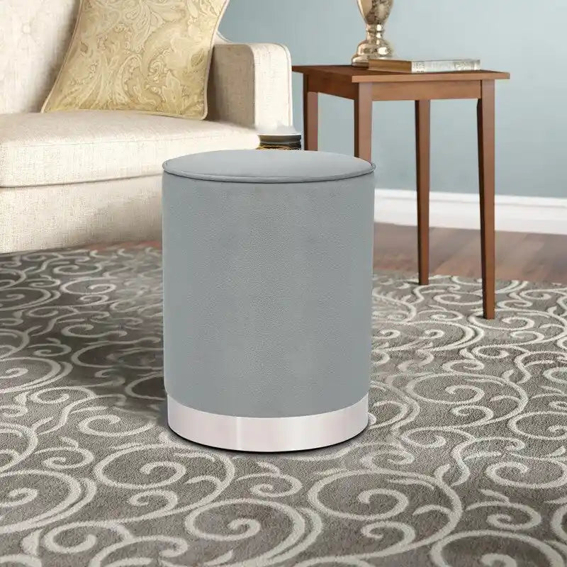Pouffe rond en velours avec garniture argentée Adeco Vanity