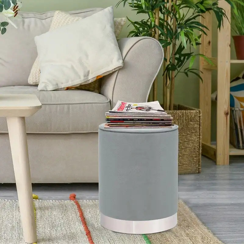 Pouffe rond en velours avec garniture argentée Adeco Vanity