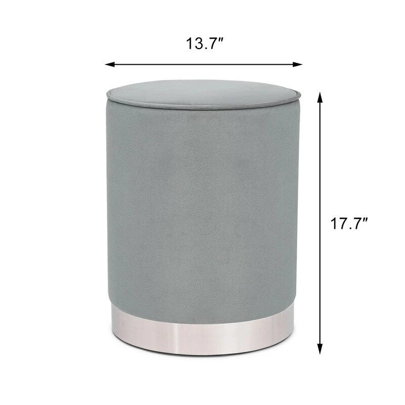 Pouffe rond en velours avec garniture argentée Adeco Vanity