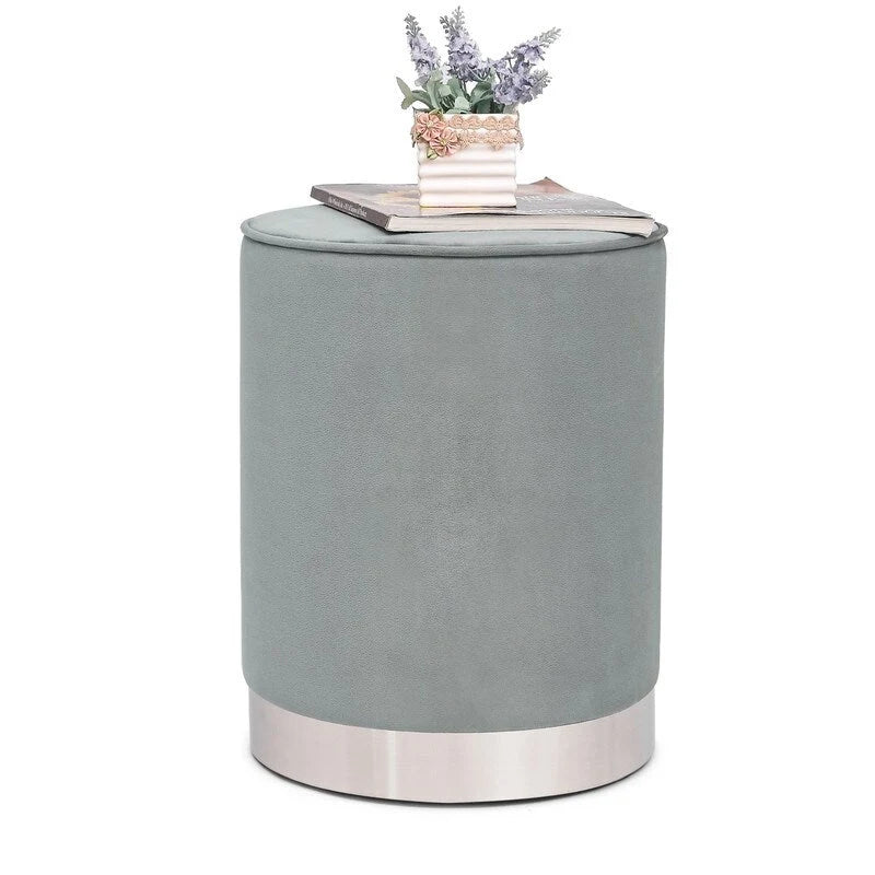 Pouffe rond en velours avec garniture argentée Adeco Vanity