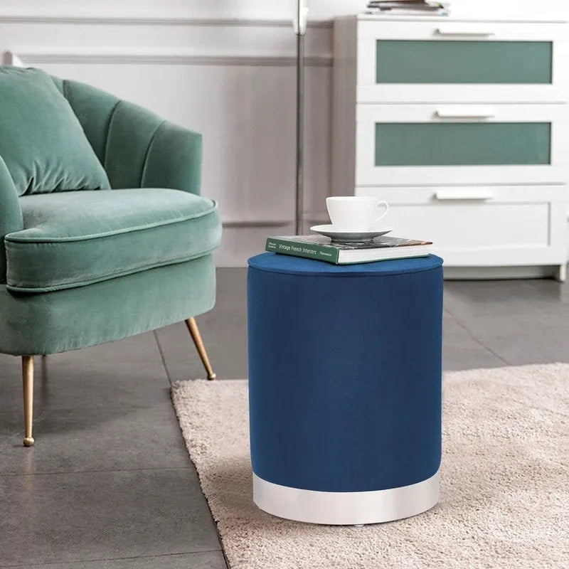 Pouffe rond en velours avec garniture argentée Adeco Vanity