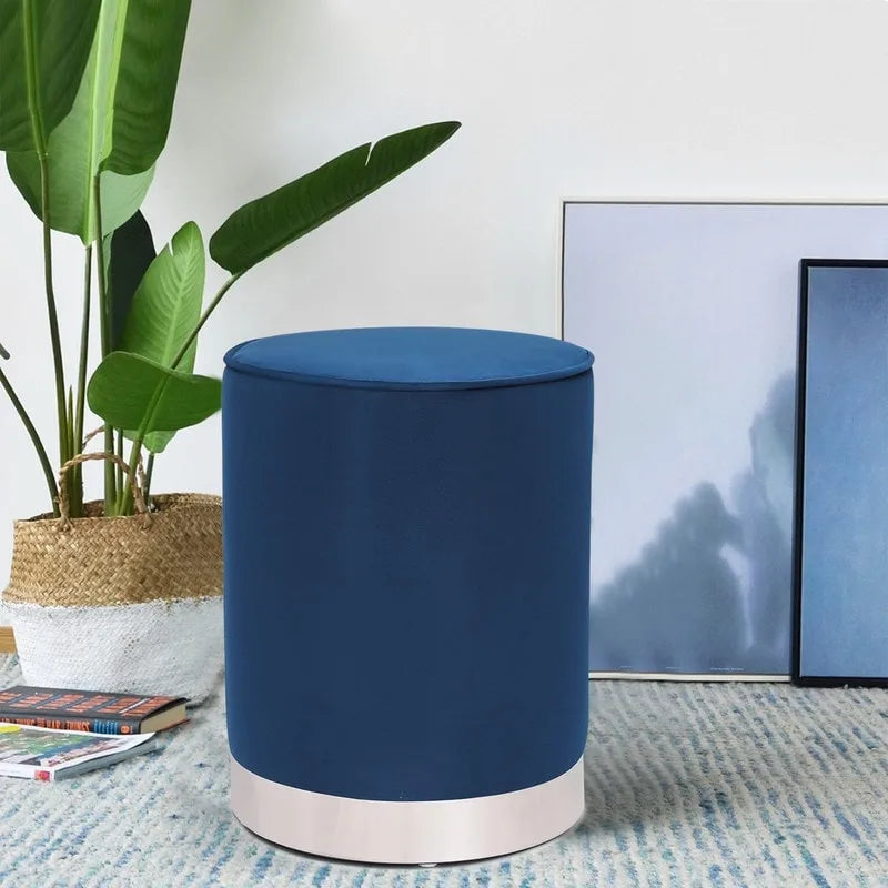 Pouffe rond en velours avec garniture argentée Adeco Vanity