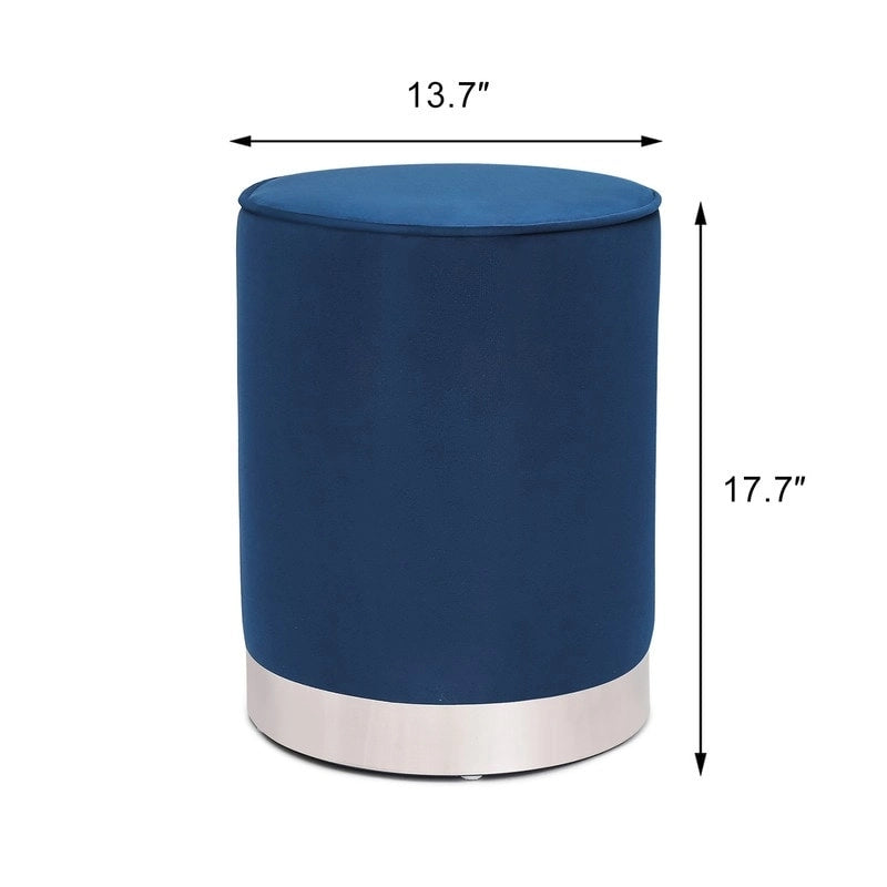 Pouffe rond en velours avec garniture argentée Adeco Vanity