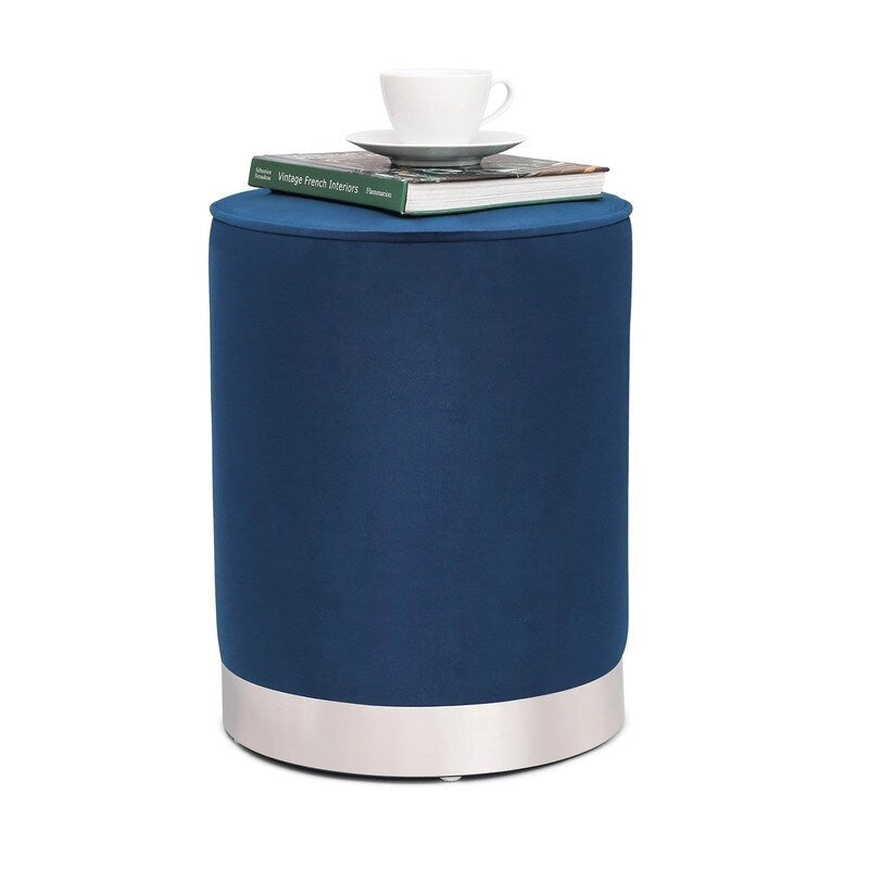 Pouffe rond en velours avec garniture argentée Adeco Vanity