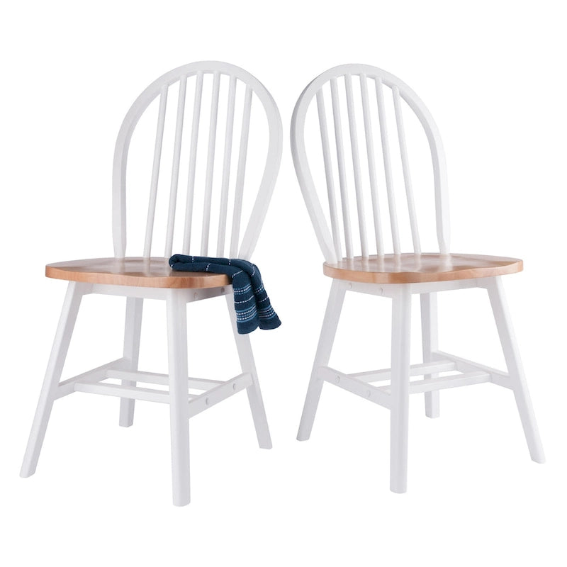 Ensemble de 2 chaises Windsor, naturel et blanc