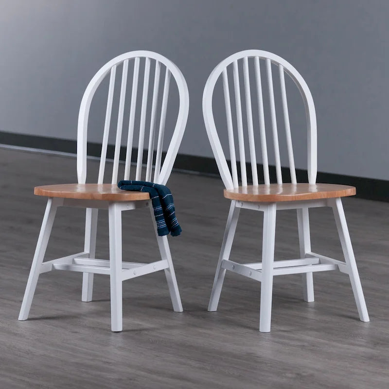 Ensemble de 2 chaises Windsor, naturel et blanc