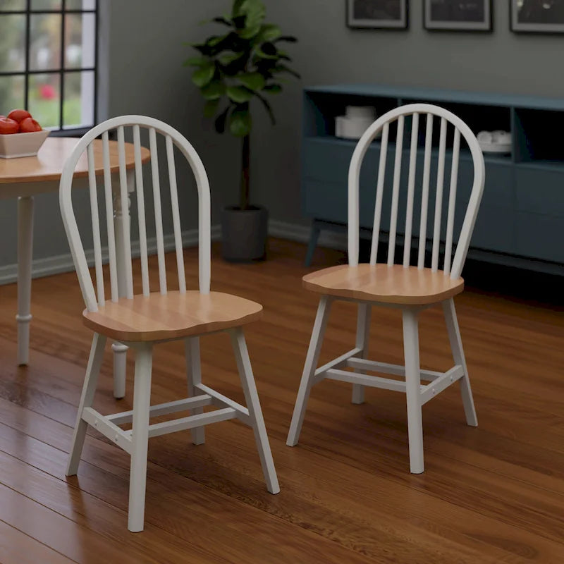 Ensemble de 2 chaises Windsor, naturel et blanc