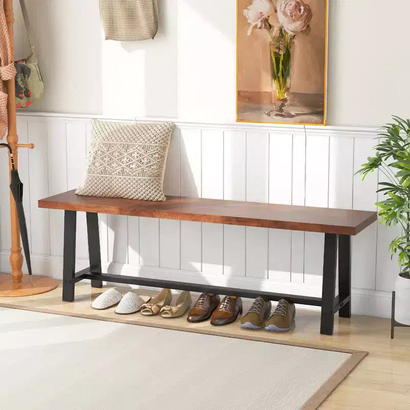 Costway Banc de salle à manger 1/2 PCS 60", 3 places, banc à chaussures d'entrée avec cadre en métal pour couloir