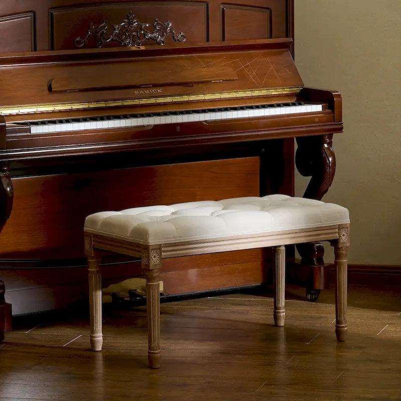 Banc capitonné de style français vintage CO-Z avec cadre en bois massif sculpté