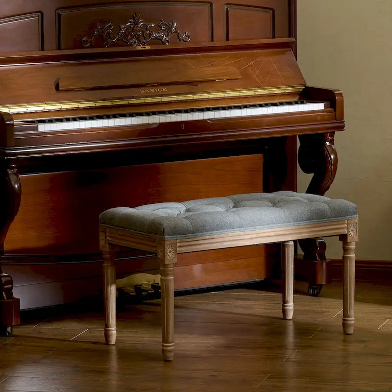 Banc capitonné de style français vintage CO-Z avec cadre en bois massif sculpté