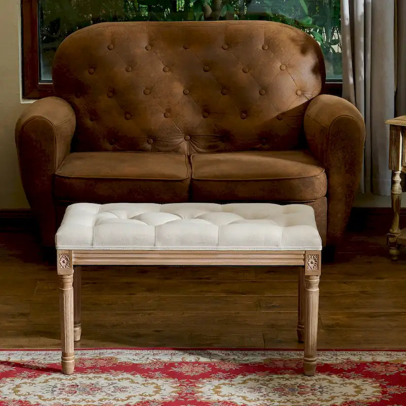 Banc capitonné de style français vintage CO-Z avec cadre en bois massif sculpté