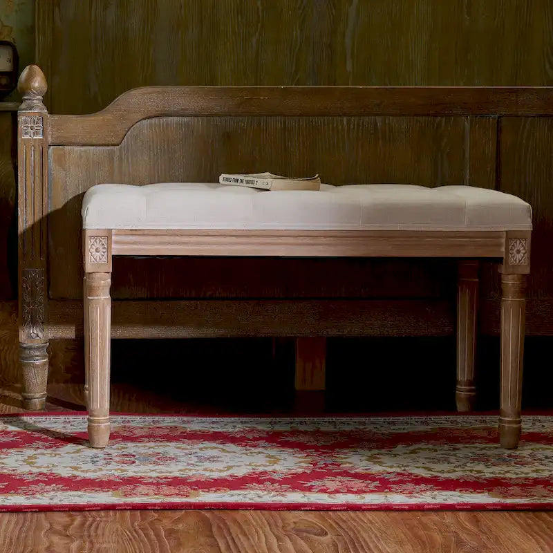 Banc capitonné de style français vintage CO-Z avec cadre en bois massif sculpté