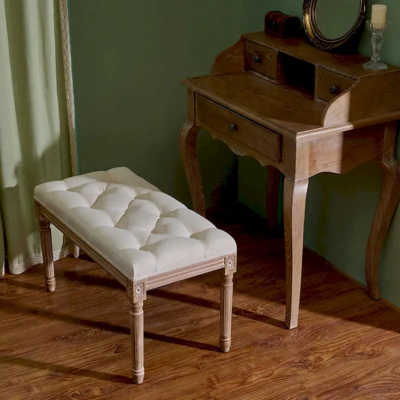 Banc capitonné de style français vintage CO-Z avec cadre en bois massif sculpté