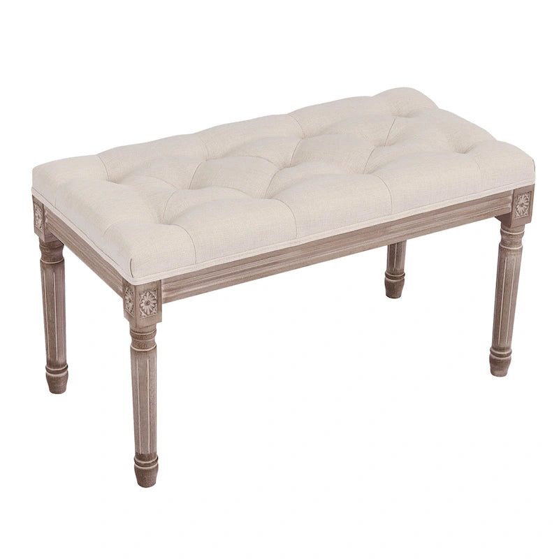 Banc capitonné de style français vintage CO-Z avec cadre en bois massif sculpté