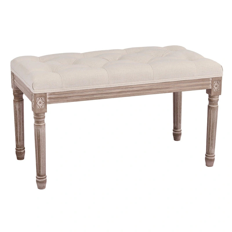 Banc capitonné de style français vintage CO-Z avec cadre en bois massif sculpté