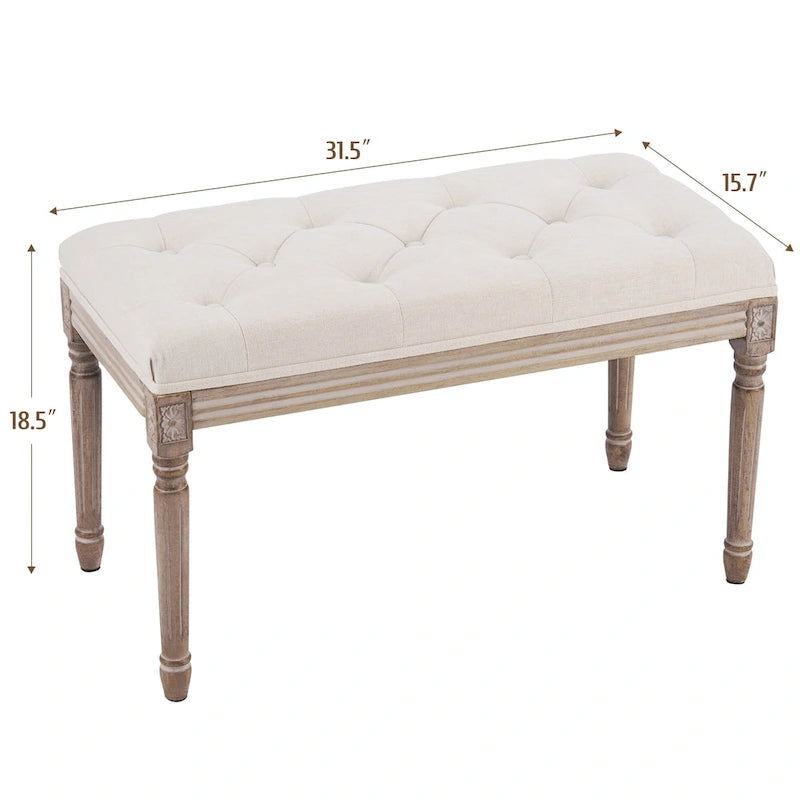 Banc capitonné de style français vintage CO-Z avec cadre en bois massif sculpté