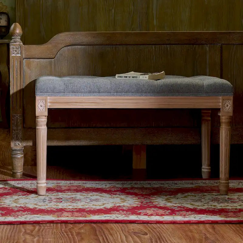 Banc capitonné de style français vintage CO-Z avec cadre en bois massif sculpté