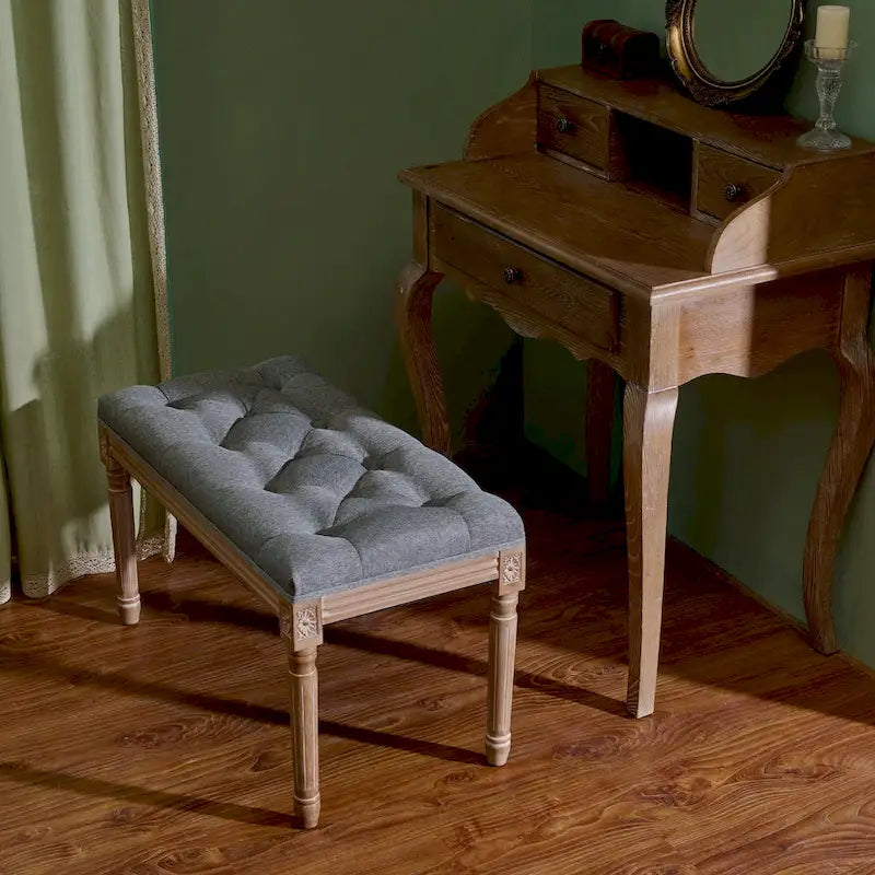 Banc capitonné de style français vintage CO-Z avec cadre en bois massif sculpté