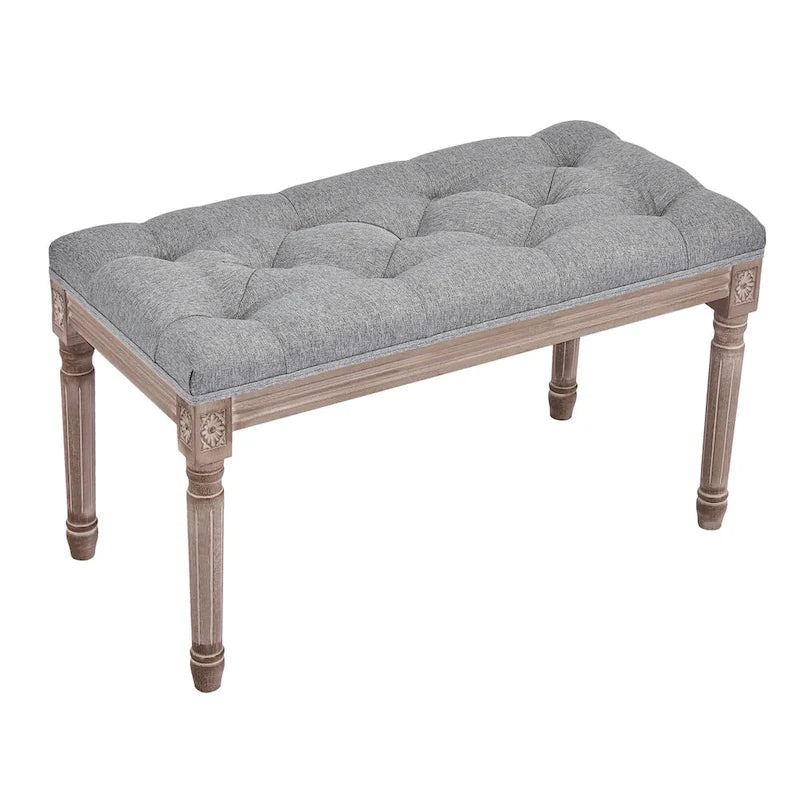 Banc capitonné de style français vintage CO-Z avec cadre en bois massif sculpté