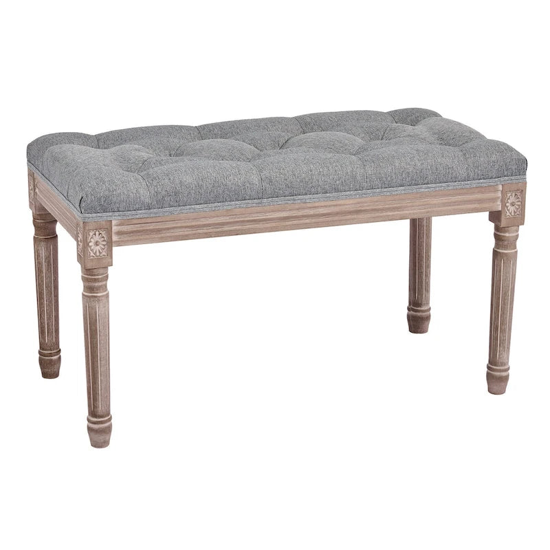 Banc capitonné de style français vintage CO-Z avec cadre en bois massif sculpté