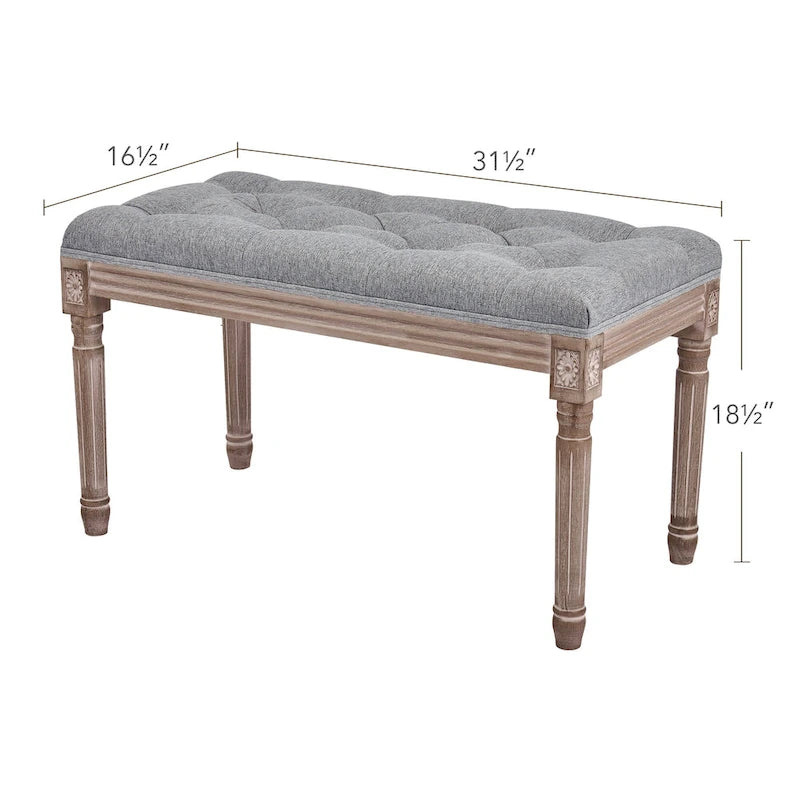 Banc capitonné de style français vintage CO-Z avec cadre en bois massif sculpté