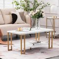 Table basse en marbre PVC à double plateau et pieds en fer doré