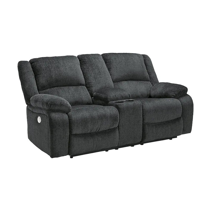 Causeuse inclinable double motorisée Draycoll avec console, gris foncé - 40 x 70 x 40