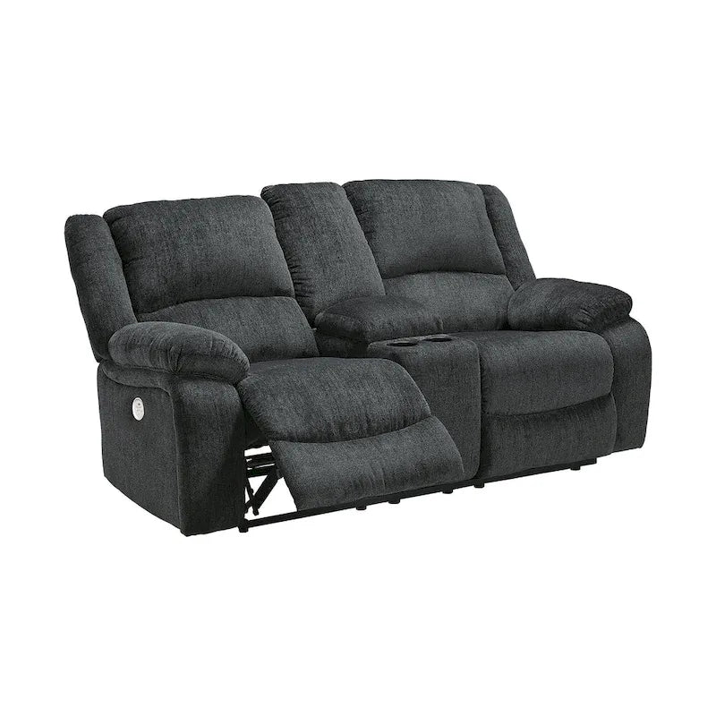 Causeuse inclinable double motorisée Draycoll avec console, gris foncé - 40 x 70 x 40