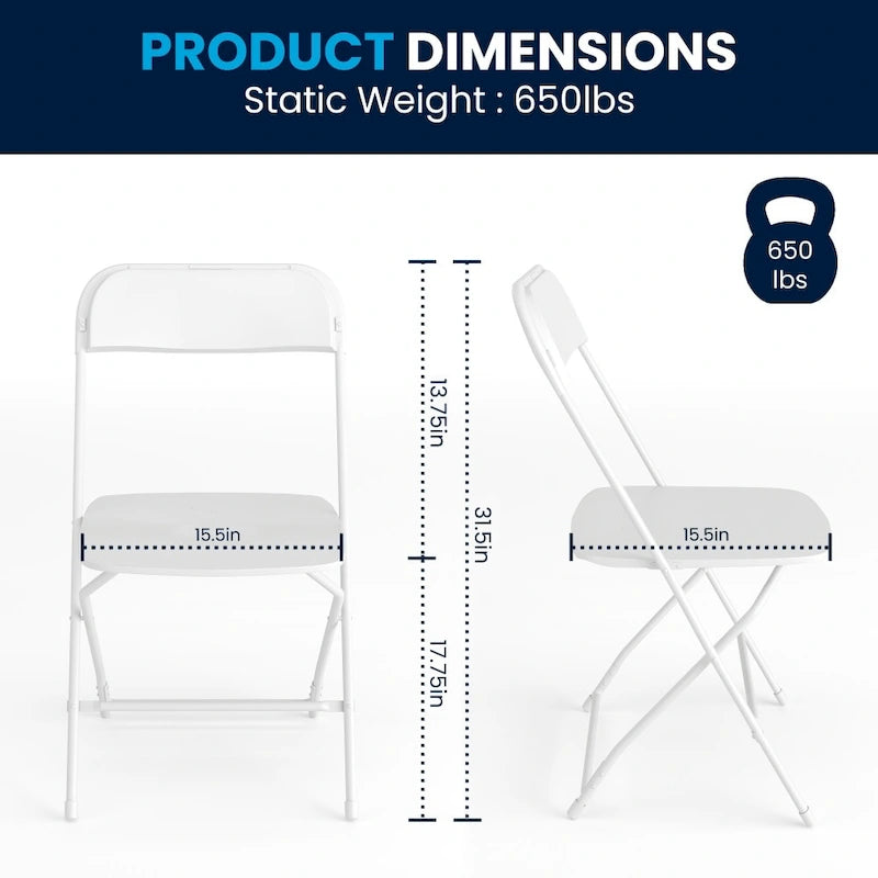 Chaise pliante en plastique – Capacité de 295 kg – Chaise événementielle