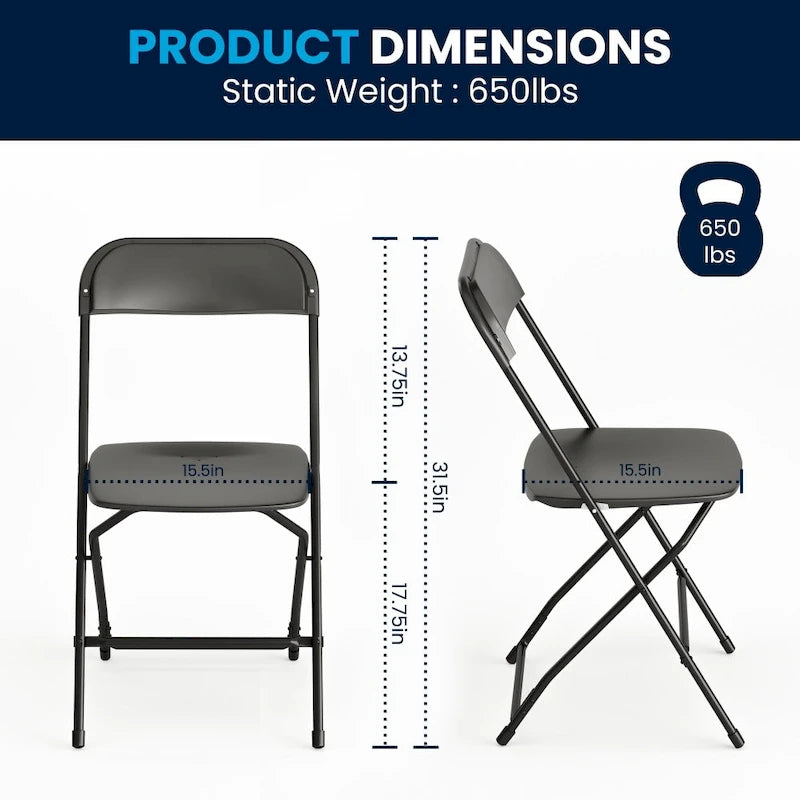 Chaise pliante en plastique – Capacité de 295 kg – Chaise événementielle