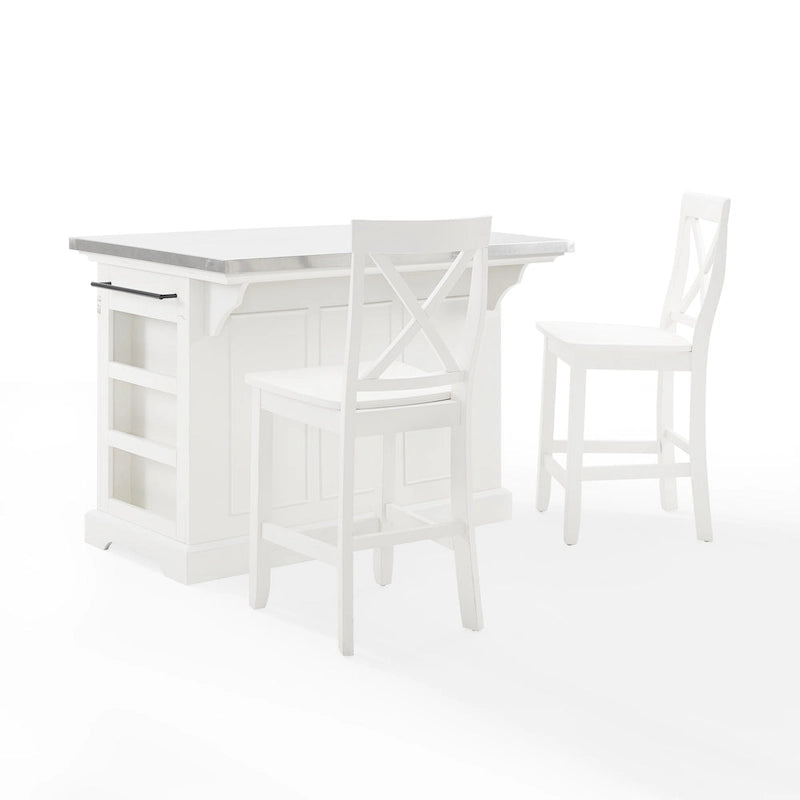 Îlot de cuisine Crosley Julia avec plateau en acier inoxydable et tabourets à dossier en X – 50 L x 60 P x 41 H