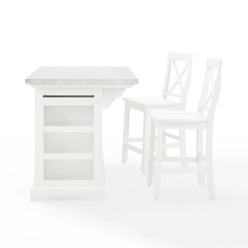 Îlot de cuisine Crosley Julia avec plateau en acier inoxydable et tabourets à dossier en X – 50 L x 60 P x 41 H