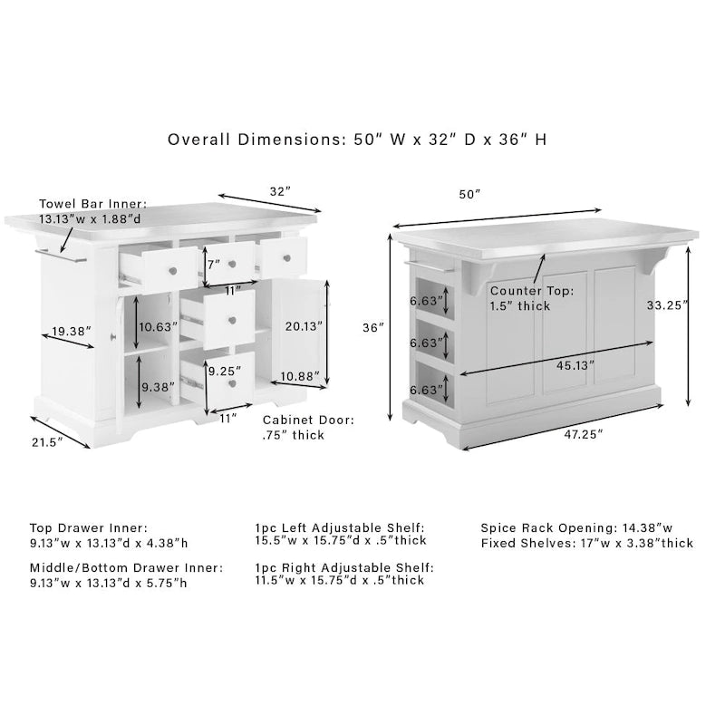 Îlot de cuisine Crosley Julia avec plateau en acier inoxydable et tabourets à dossier en X – 50 L x 60 P x 41 H