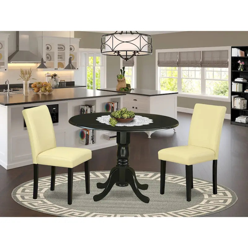 Ensemble de salle à manger East West Furniture – une table de cuisine ronde et des chaises en similicuir couleur Jaune clair, Noir (Options de pièces)