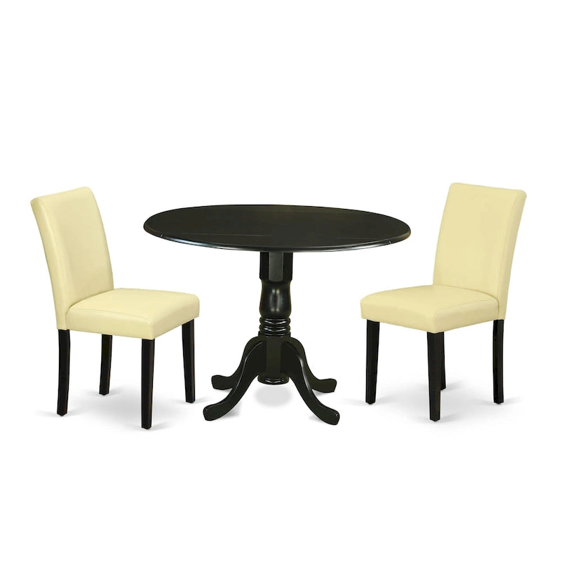 Ensemble de salle à manger East West Furniture – une table de cuisine ronde et des chaises en similicuir couleur Jaune clair, Noir (Options de pièces)