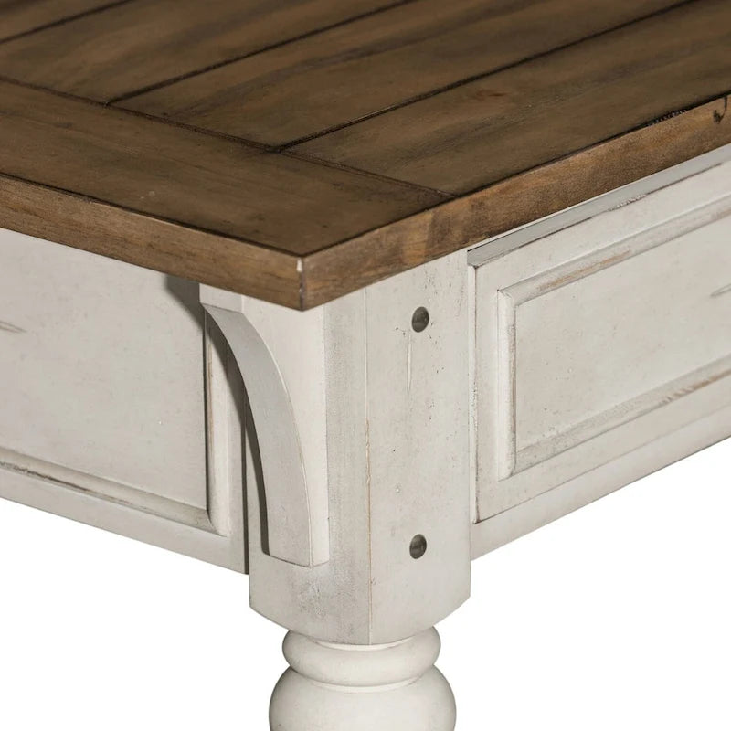 Table de canapé Morgan Creek antique blanc brossé et accents couleur tabac