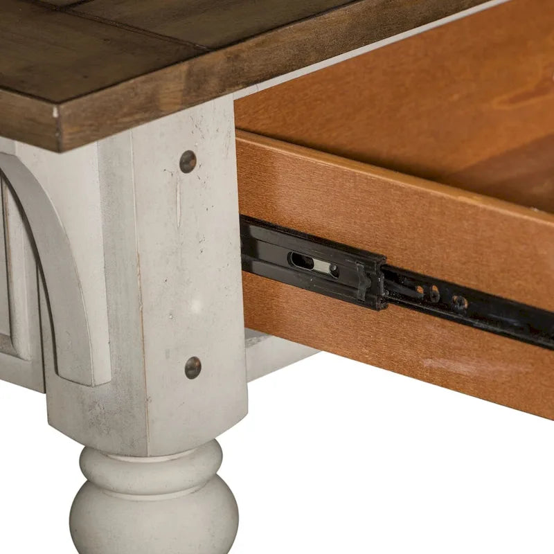Table de canapé Morgan Creek antique blanc brossé et accents couleur tabac