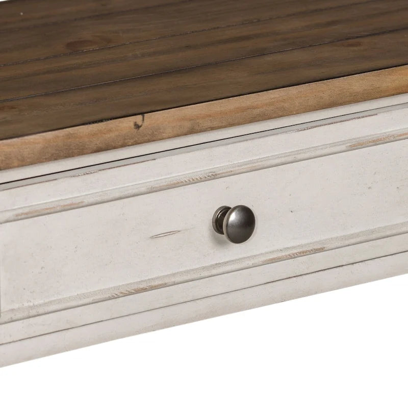 Table de canapé Morgan Creek antique blanc brossé et accents couleur tabac
