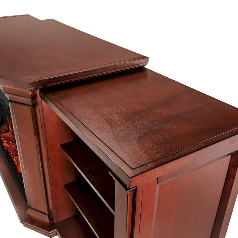 Meuble TV Valmont 74.25 avec foyer électrique, en acajou foncé, par Real Flame - 75,5 L x 21,5 P x 27,7 H