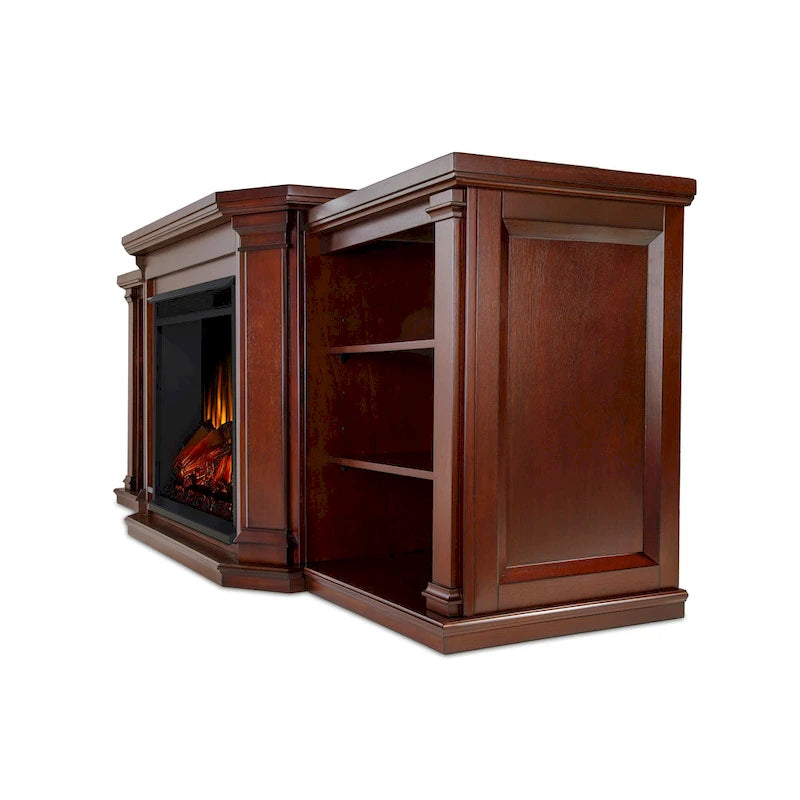 Meuble TV Valmont 74.25 avec foyer électrique, en acajou foncé, par Real Flame - 75,5 L x 21,5 P x 27,7 H