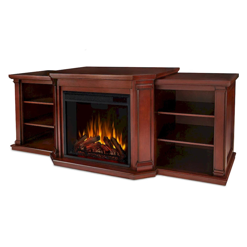 Meuble TV Valmont 74.25 avec foyer électrique, en acajou foncé, par Real Flame - 75,5 L x 21,5 P x 27,7 H