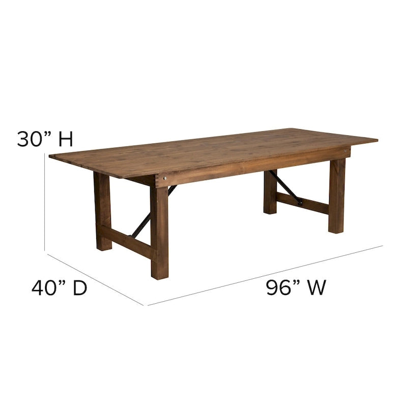 Ensemble de table de ferme rustique pliable 2,4 m x 12 m avec 8 chaises à dossier croisé et coussins