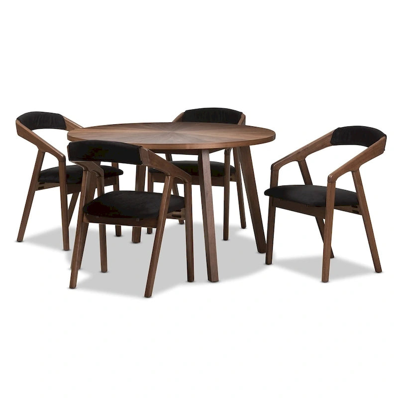Ensemble de salle à manger 5 pièces en tissu gris de style Mid-century par Baxton Studio