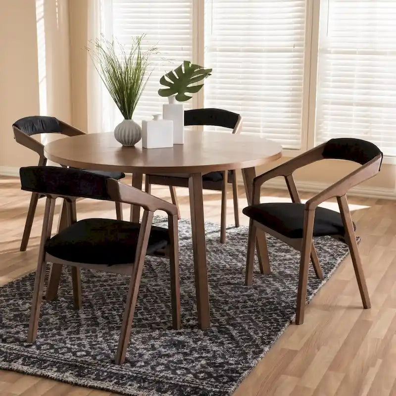 Ensemble de salle à manger 5 pièces en tissu gris de style Mid-century par Baxton Studio