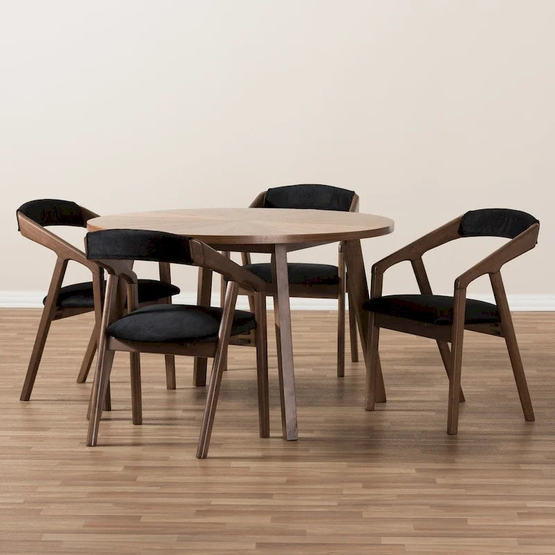 Ensemble de salle à manger 5 pièces en tissu gris de style Mid-century par Baxton Studio