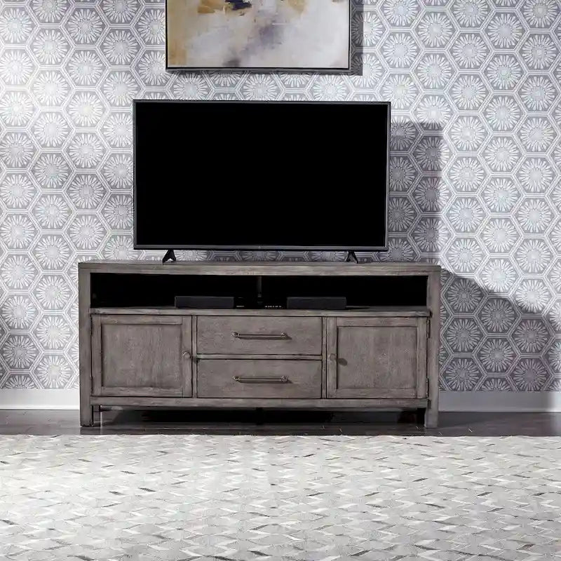 Modern Farmhouse Dusty Charcoal Distressed 66 Inch Entertainment Console